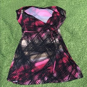 Magenta & black faux wrap dress